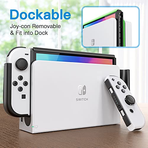 HEYSTOP Carcasa para Nintendo Switch OLED, Funda Protectora Switch OLED con Agarre Ergonómico de TPU Comfort y Agarres para el Pulgar para Nintendo Switch OLED Model, Anti-Choques/Arañazo, Negro