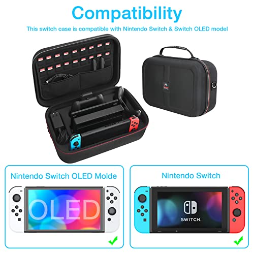 HEYSTOP Funda para Nintendo Switch, Funda Switch con 18 Ranuras para Tarjetas de Juego, Estuche Rígido de Transporte de Viaje Compatible con Nintendo Switch Consolas y Accessorios, Negro