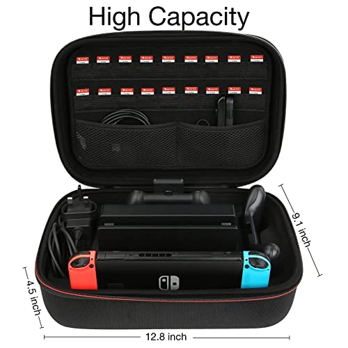 HEYSTOP Funda para Nintendo Switch, Funda Switch con 18 Ranuras para Tarjetas de Juego, Estuche Rígido de Transporte de Viaje Compatible con Nintendo Switch Consolas y Accessorios, Negro