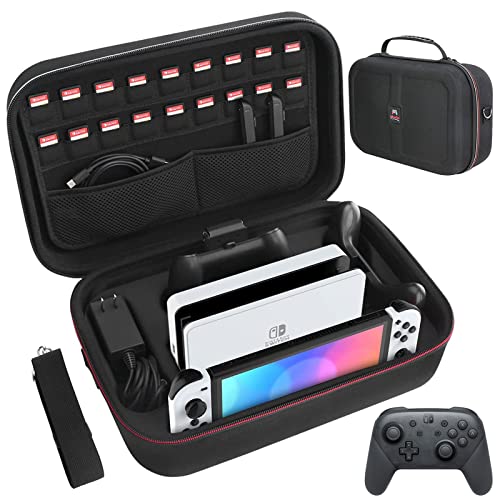 HEYSTOP Funda para Nintendo Switch, Funda Switch con 18 Ranuras para Tarjetas de Juego, Estuche Rígido de Transporte de Viaje Compatible con Nintendo Switch Consolas y Accessorios, Negro