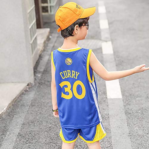 HGFDSA Conjunto De Camiseta De Baloncesto Infantil, Chaleco Sin Mangas para Niños, para Uniformes del Equipo De Niños De 4 a 12 Años, Tejido Transpirable Fresco,Warriors Blue no. 30,S