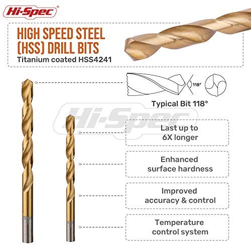 Hi-Spec Juego de Brocas Múltiples de 99 Piezas. Set Brocas de Acero Recubiertas en Titanio HSS. Para Taladrar y Perforar Metal, Madera y Piedra, Ideal Para Bricolaje. Incluye Kit de Almacenamiento.