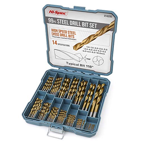 Hi-Spec Juego de Brocas Múltiples de 99 Piezas. Set Brocas de Acero Recubiertas en Titanio HSS. Para Taladrar y Perforar Metal, Madera y Piedra, Ideal Para Bricolaje. Incluye Kit de Almacenamiento.