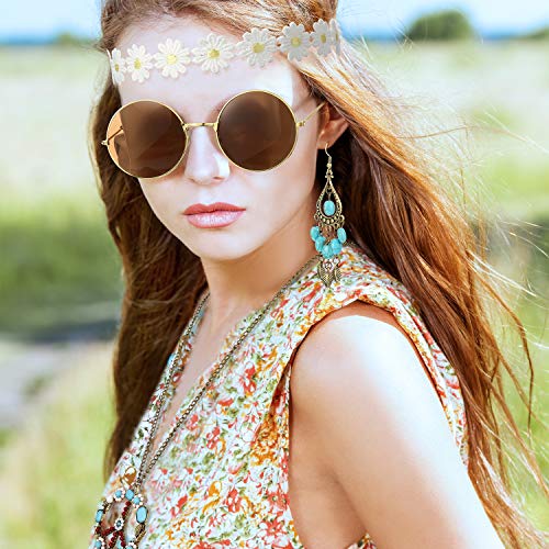 Hicarer Conjunto de Disfraces de Hippie Incluye Gafas de Sol, Diadema, Collar de Signo de Paz y Pendientes(Estilo Turquesa)