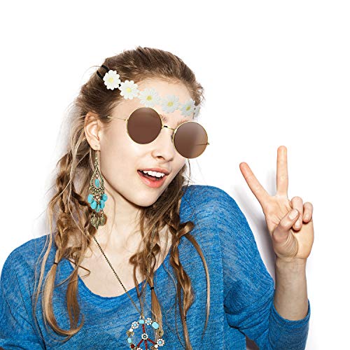 Hicarer Conjunto de Disfraces de Hippie Incluye Gafas de Sol, Diadema, Collar de Signo de Paz y Pendientes(Estilo Turquesa)