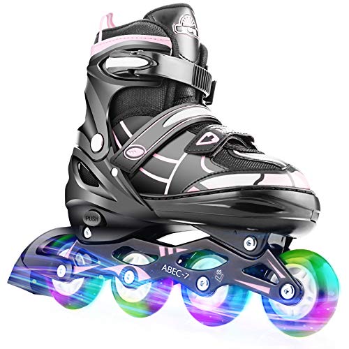 Hikole Patines en Línea para Niñas y Niños Patines 4 Ruedas Ajustable con Luz Tamaño 30-41 per Niños y Adulto(M,34-37)