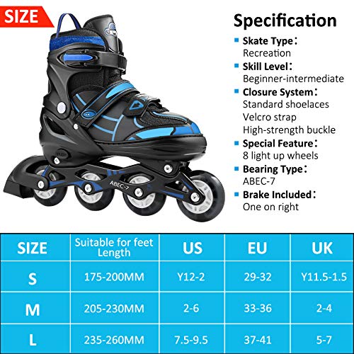 Hikole Patines en Línea para Niñas y Niños Patines 4 Ruedas Ajustable con Luz Tamaño 30-41 per Niños y Adulto(M,34-37)