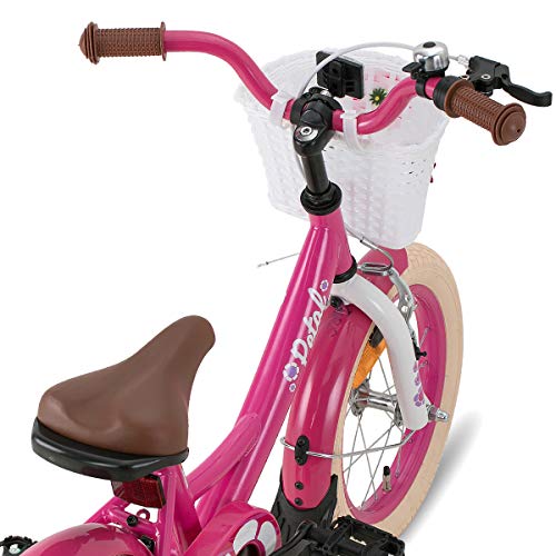 Hiland Bicicleta Infantil para niña de 3 años con Cesta, Ruedas de Apoyo, Freno de Mano y Freno de contrapedal, Color Rosa…