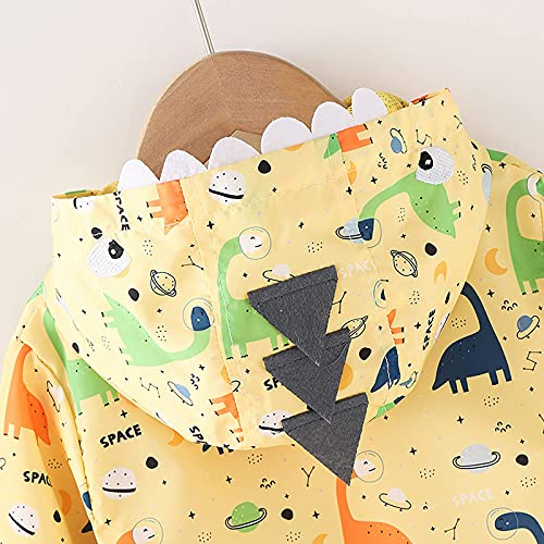 Hinzonek Chubasquero impermeable para niños y niñas, con capucha de dinosaurio, chaqueta cortavientos para viajes, deportes al aire libre durante 1-5 años (3-4 años, amarillo)