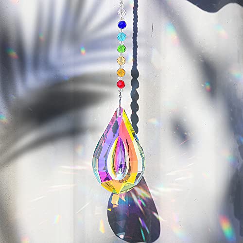 Hisredsun 2 piezas colgante de cristal prisma, decoración de araña arco iris, atrapasueños, ventana, colgante de cristal con una bolsa de seda blanca