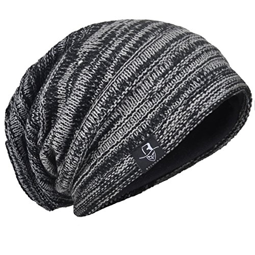 HISSHE Hombres Gorro de Punto Holgado Holgado Gorro de Calavera Largo Vintage Sombrero de Invierno B5001 (Negro,Talla M)