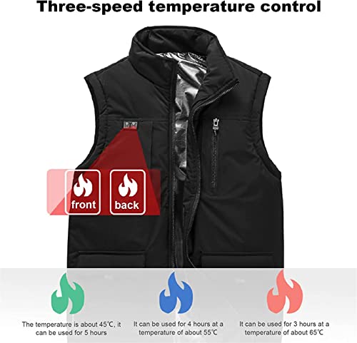 HIUTRC Chaleco Calefactable Doble Control para Hombres Chaqueta Calefactora Eléctrica con Carga USB con 3 Temperaturas 11 Zona Calefactora Chaleco Calefactor para Invierno Lavable,Gris,6XL