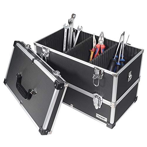 HMF 14660900 - Maletín de herramientas de aluminio, vacío, con separadores individuales, estantes a elegir, color negro