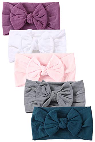 Hocaies Vendas del bebé Hairband de los bebés recién Nacidos Diademas de bebé anchas con lazo Diadema Elástica Niñas Banda Para Cabeza Bebe Accesorio Bebe Niñas Recien Nacida (5 Piezas - A)