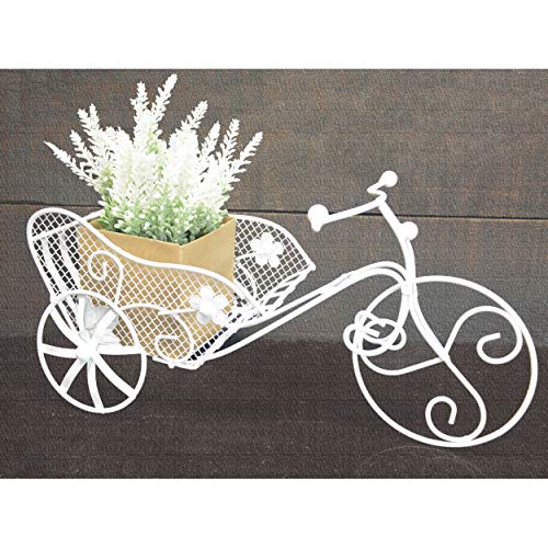 HOGAR Y MAS Bicicleta Macetero Blanco Metal, Decoración Jardín Exterior
