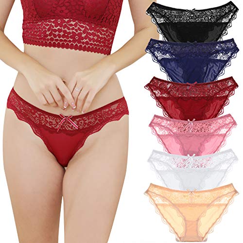 HOKEMP Sexy Braguitas Culotte para Mujer Ropa Interior de Encaje Pack de 6