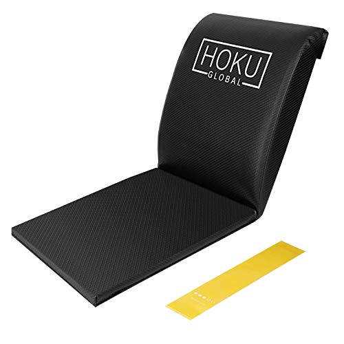 Hoku Global Alfombrilla para Abdominales con Protección para el Coxis - Almohadilla de Entrenamiento Duradera Hecha de Cuero de PVC para Ejercicio y Soporte Lumbar con 1 Banda de Resistencia de Látex