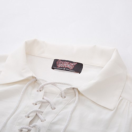 Hombre Camisa Pirata de Fiesta con Cordones Ajustables Top Steampunk de Volantes L Blanco SL15