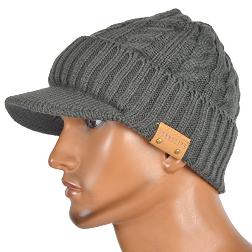 Hombre Gorra de Vendedor Periódicos Cálida de Invierno Gorro Beanie de Punto con Visera B322 (Cable-Gris,Talla única)