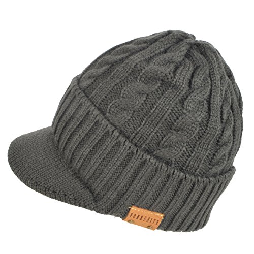 Hombre Gorra de Vendedor Periódicos Cálida de Invierno Gorro Beanie de Punto con Visera B322 (Cable-Gris,Talla única)