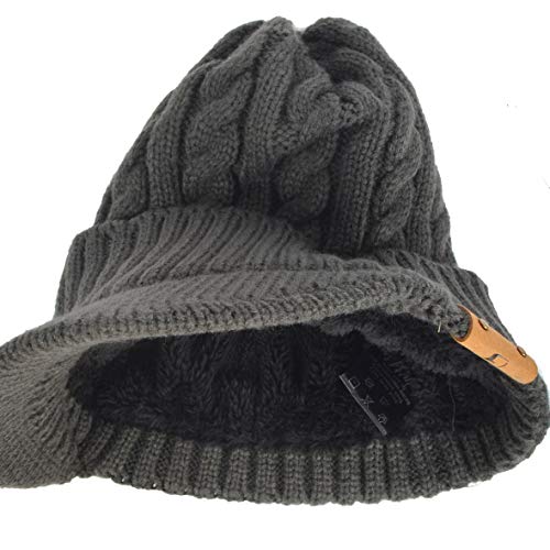 Hombre Gorra de Vendedor Periódicos Cálida de Invierno Gorro Beanie de Punto con Visera B322 (Cable-Gris,Talla única)