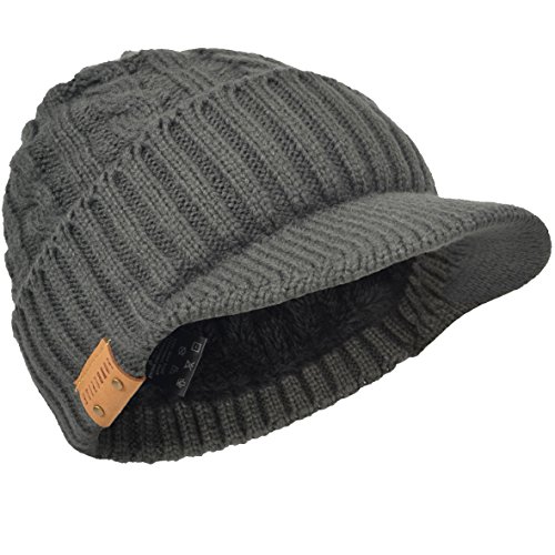 Hombre Gorra de Vendedor Periódicos Cálida de Invierno Gorro Beanie de Punto con Visera B322 (Cable-Gris,Talla única)