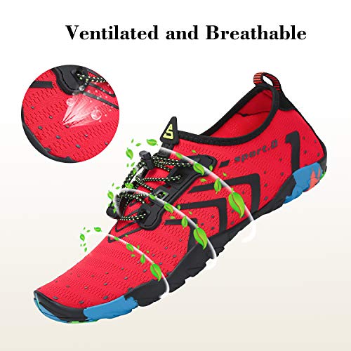 Hombre Zapatillas de Deportes Acuáticos Secado Rápido Ligero Zapatos de Agua Mujeres Respirable Adulto Escarpines de Agua Buceo Yoga Piscina, Corrugado Rojo 36