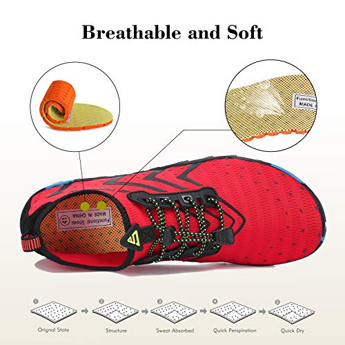 Hombre Zapatillas de Deportes Acuáticos Secado Rápido Ligero Zapatos de Agua Mujeres Respirable Adulto Escarpines de Agua Buceo Yoga Piscina, Corrugado Rojo 36