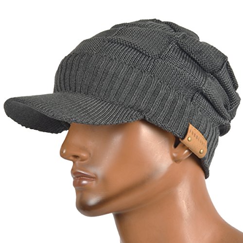 Hombres De Punto Visera Gorrita Tejida Lana Forrado Bofetada Invierno Sombreros (Tartán Gris)