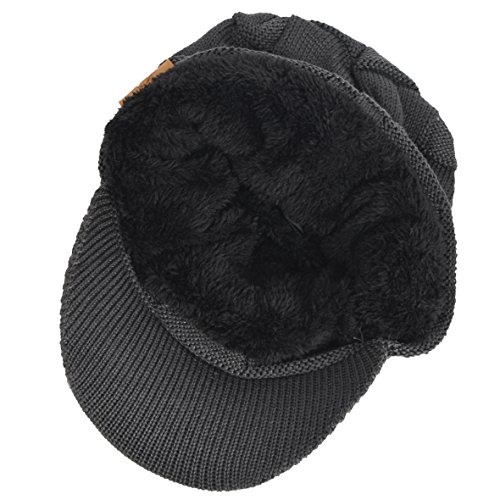 Hombres De Punto Visera Gorrita Tejida Lana Forrado Bofetada Invierno Sombreros (Tartán Gris)