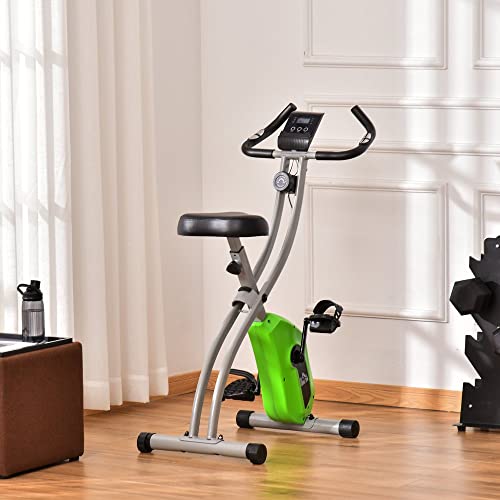 HOMCOM Bicicleta Estática Plegable con 8 Niveles de Resistencia Magnética Ajustable Bicicleta de Ejercicio Fitness con Pantalla LCD Pulsómetro y Sillín Regulable 86x47x112 cm Verde