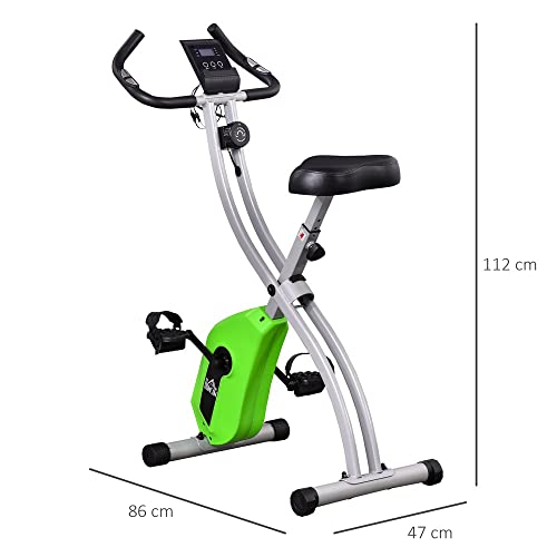 HOMCOM Bicicleta Estática Plegable con 8 Niveles de Resistencia Magnética Ajustable Bicicleta de Ejercicio Fitness con Pantalla LCD Pulsómetro y Sillín Regulable 86x47x112 cm Verde