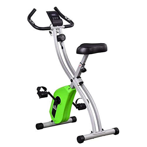 HOMCOM Bicicleta Estática Plegable con 8 Niveles de Resistencia Magnética Ajustable Bicicleta de Ejercicio Fitness con Pantalla LCD Pulsómetro y Sillín Regulable 86x47x112 cm Verde