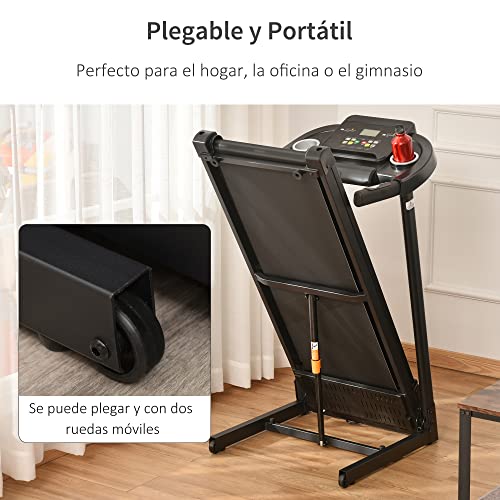 HOMCOM Cinta de Correr Andar Eléctrica Plegable con Pantalla LCD Velocidad de 1-10 km/h Botón de Emergencia Motor 500W Acero Hogar Oficina 122x62,5x119 cm Plata y Negro