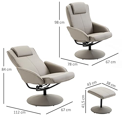 HOMCOM Sillón Relax con Reclinación hasta 145° Giratorio 360° con Reposapiés 78×67×98cm