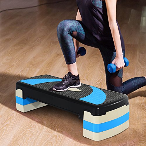 HOMCOM Step de Aeróbic para Fitness Stepper Tabla Plataforma Deporte Gimnasia Altura Regulable 3 Niveles Carga 150kg
