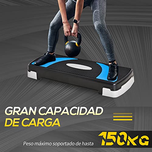 HOMCOM Step de Aeróbic para Fitness Stepper Tabla Plataforma Deporte Gimnasia Altura Regulable 3 Niveles Carga 150kg