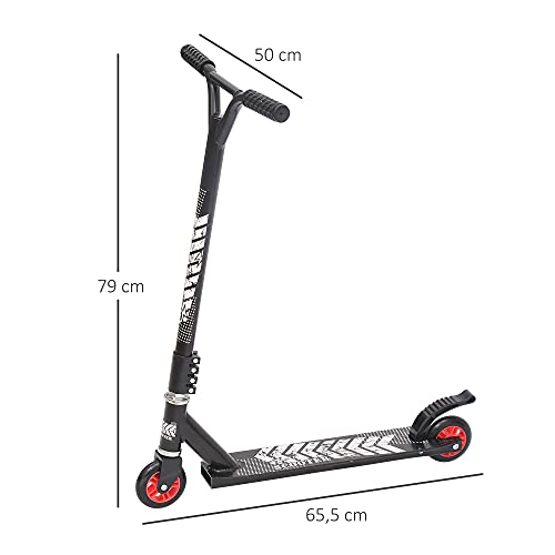 HOMCOM Stunt Scooter Kick Trick Freestyle Scooter Patinete de Acrobacia Patinete Clásico Barra Fija Giratorio 360° Carga 100kg 65,5x50x79 cm Aluminio