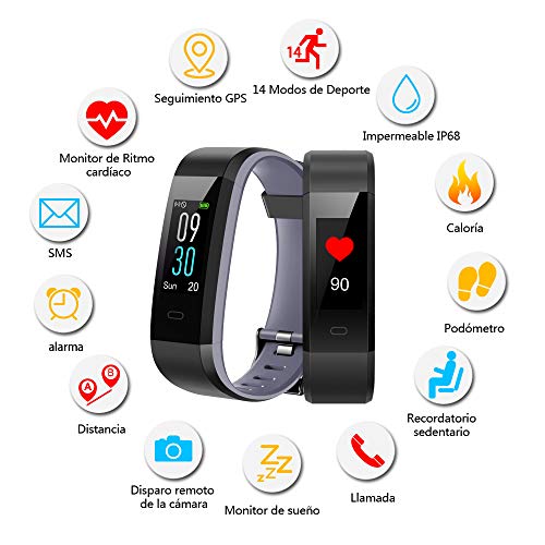 HOMSCAM Pulsera Inteligente, Pulsera Actividad Impermeable IP68 con Monitor de Calorías, Monitor de Ritmo Cardíaco, Captura de cámara, Notificación de Mensajes para Android y iOS Teléfono móvil