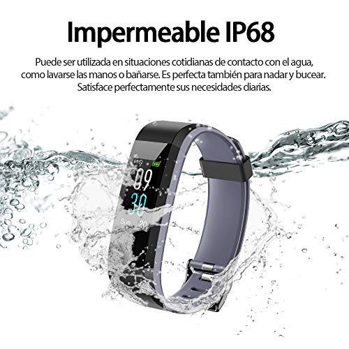 HOMSCAM Pulsera Inteligente, Pulsera Actividad Impermeable IP68 con Monitor de Calorías, Monitor de Ritmo Cardíaco, Captura de cámara, Notificación de Mensajes para Android y iOS Teléfono móvil