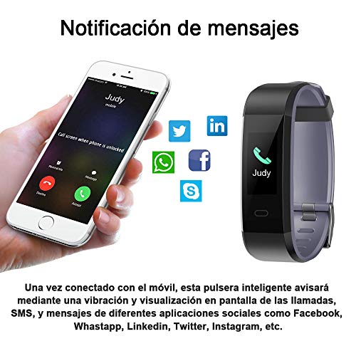 HOMSCAM Pulsera Inteligente, Pulsera Actividad Impermeable IP68 con Monitor de Calorías, Monitor de Ritmo Cardíaco, Captura de cámara, Notificación de Mensajes para Android y iOS Teléfono móvil