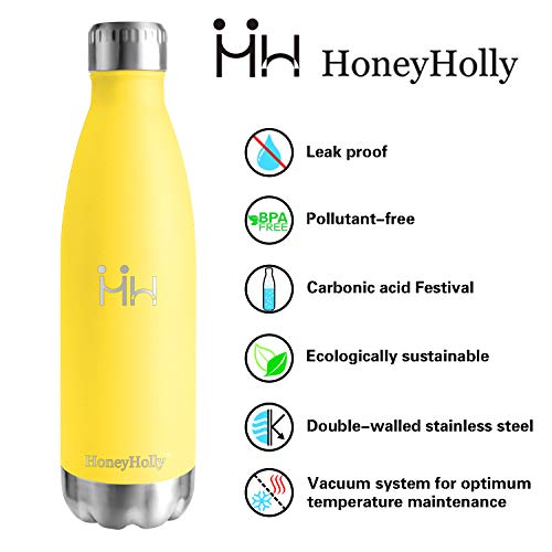 HoneyHolly Botella de Agua Acero Inoxidable 350/500/650/750ml, Aislamiento de Vacío de Doble Pared, Botellas de Frío/Caliente, sin bpa Botella Reutilizable para niños Sport Gimnasio Trekking Bicicleta