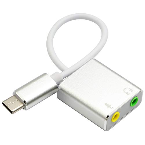 Honglei USB C tarjeta de sonido externa, tipo C 7.1 CH adaptador de audio estéreo con jack de 3,5 mm para auriculares y micrófono para teléfono portátil y PC