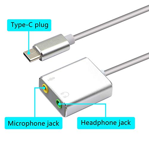 Honglei USB C tarjeta de sonido externa, tipo C 7.1 CH adaptador de audio estéreo con jack de 3,5 mm para auriculares y micrófono para teléfono portátil y PC