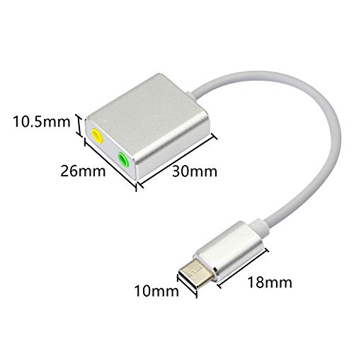 Honglei USB C tarjeta de sonido externa, tipo C 7.1 CH adaptador de audio estéreo con jack de 3,5 mm para auriculares y micrófono para teléfono portátil y PC