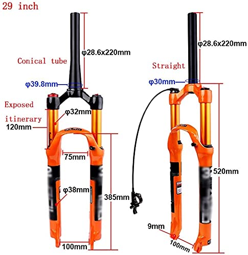 Horquilla Bicicleta MTB 26/27.5/29 Pulgadas,Dirección Recta con Dirección Cónica,Control Hombro con Bloqueo Remoto,Carrera: 120 Mm,Accesorios Dorados para Bicicleta Montaña