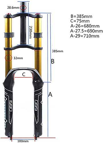 Horquilla Delantera Bicicleta Montaña Ultraligera, 26/27.5/29 Pulgadas,Suspensión Doble Hombro,Control Hidráulico Descenso Bicicleta Montaña,Tubo Recto De Aleación(Size:29CON)