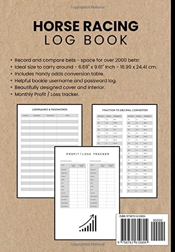 Horse Racing Log Book: Horse Racing Gifts for Men | Track Profits, Losses, Odds and Results | Bonus - Odds Conversion Table & Monthly Profit Tracker.
