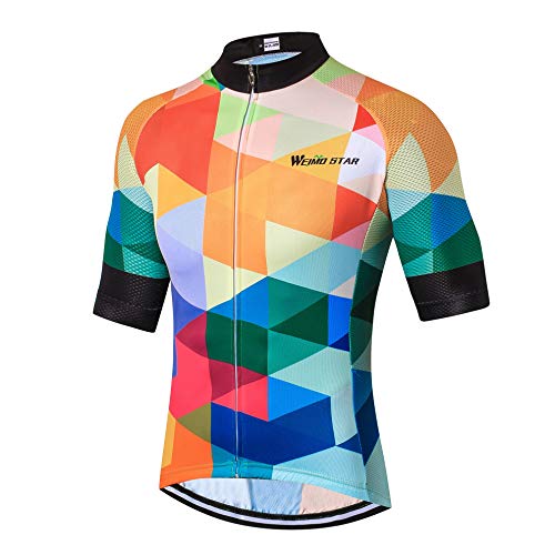 Hotlion Maillot de ciclismo para hombre, hombre, camiseta de carreras, cómoda, súper transpirable y de secado rápido, cremallera reflectante, 3 bolsillos