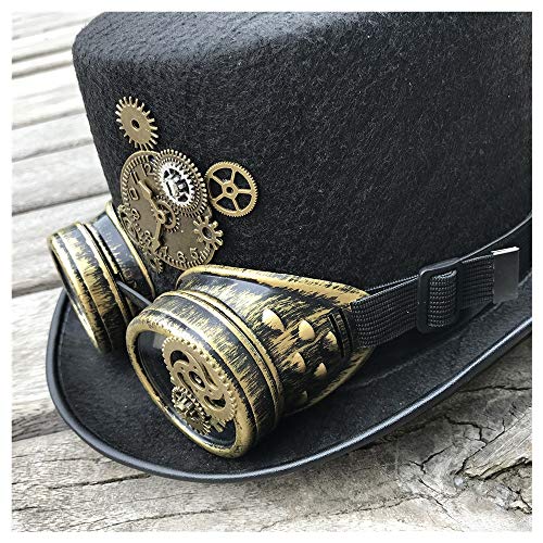 HOUJHUS Hombres Mujeres Sombrero Steampunk Hecho a Mano con Gafas de Engranaje Etapa Sombrero mágico Bombín Tamaño 57 cm (Color : Negro, Size : 57)